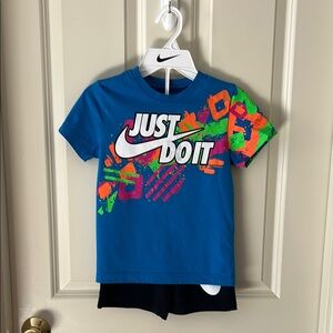 Nike Kids Blue Graphic T-Shirt & Black Shorts Set